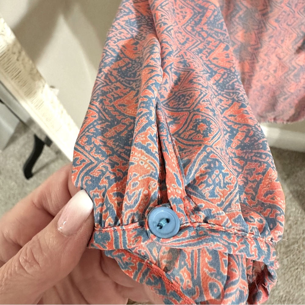 EUC Olivia Moon Orange & Blue Sheer Boho Blouse from Nordstroms. SZ: M 🧡💙 - Picture 3 of 6